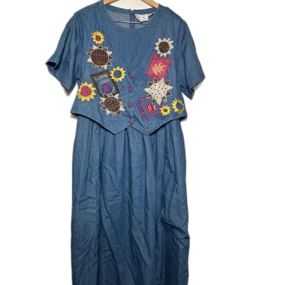 Country Wear Dress 18W Denim Midi Maxi Cottagecore Teacher Fall Farm 90s twee - Picture 1 of 4